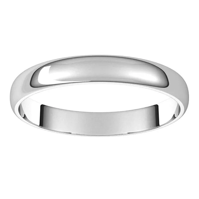 10K White Gold Half Round Ultra-Light Wedding Band, 3 mm Wide