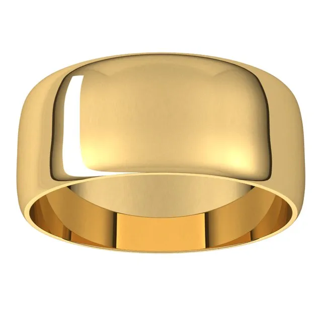 10K Yellow Gold Half Round Ultra-Light Wedding Band, 8 mm Wide
