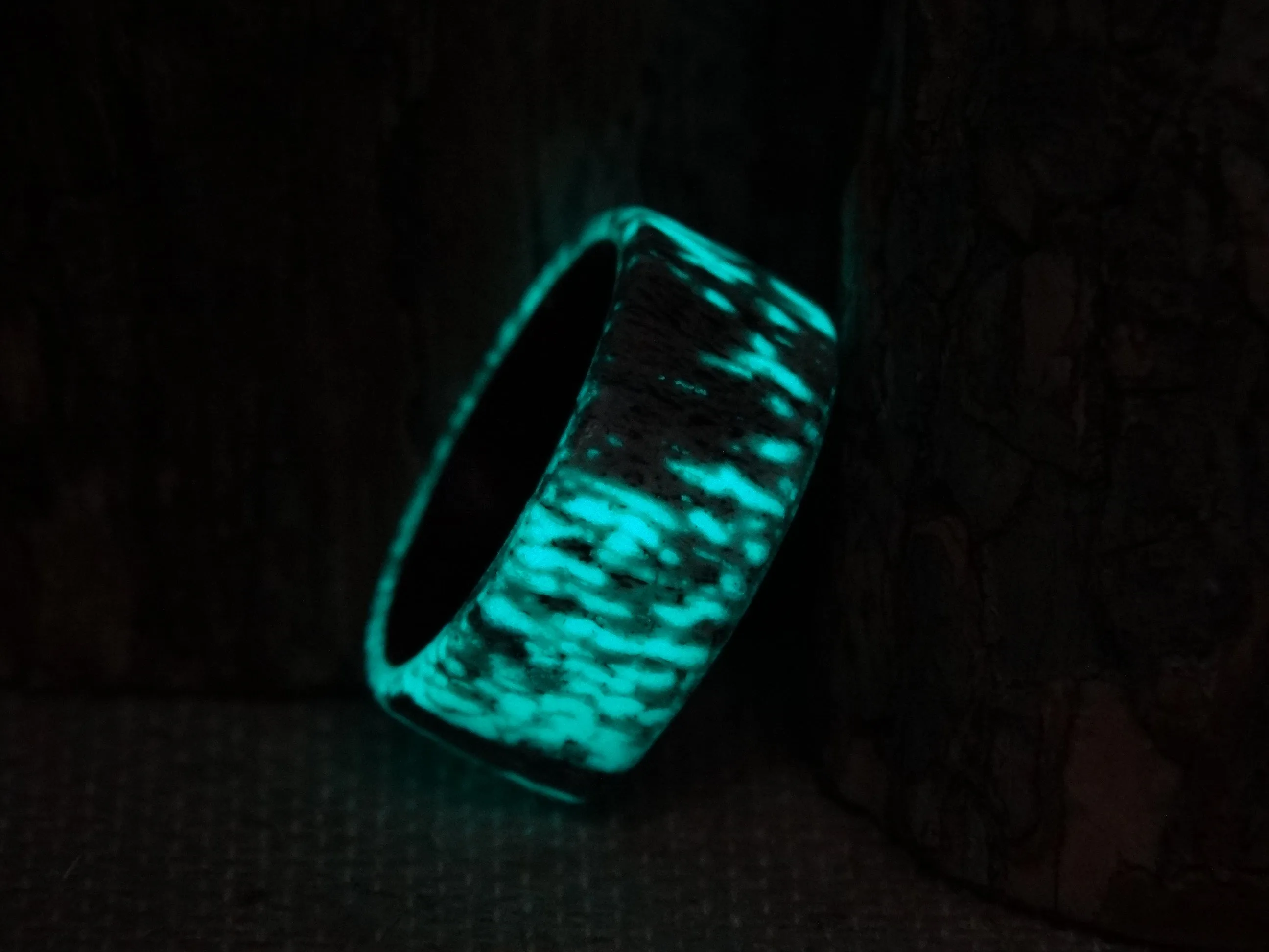 Bentwood Ring -  "Aglow" Deer Antler on Padauk Wood Core with Phosphorescent Stabilized