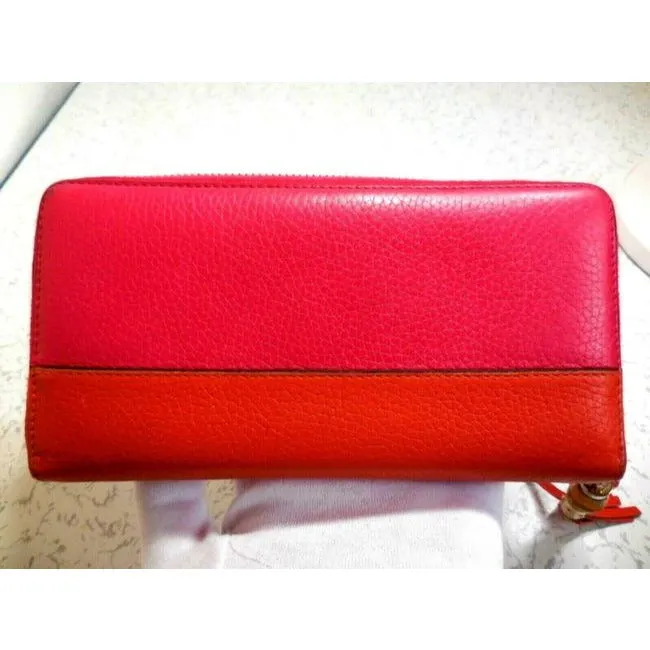 Gucci Fuchsia Orange W Bamboo Pull Xl Line Zip Around Checkbook Size Wallet