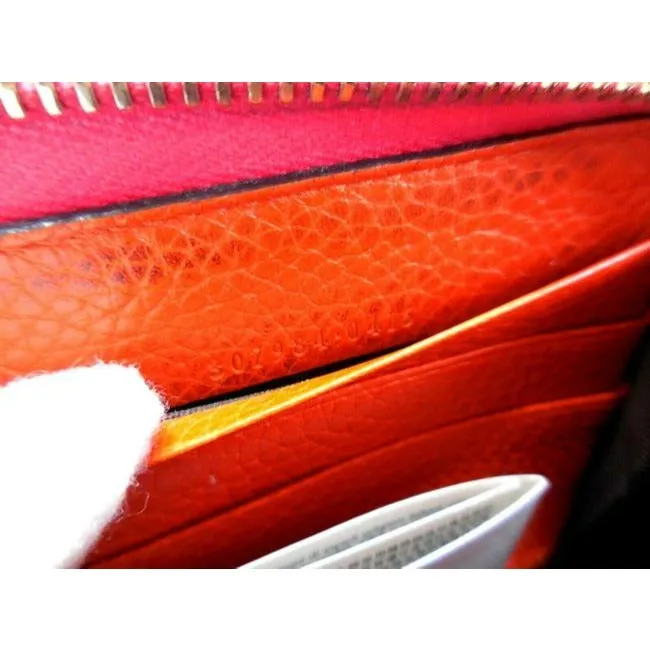 Gucci Fuchsia Orange W Bamboo Pull Xl Line Zip Around Checkbook Size Wallet