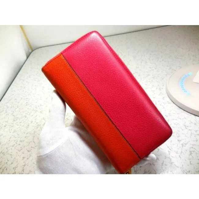Gucci Fuchsia Orange W Bamboo Pull Xl Line Zip Around Checkbook Size Wallet
