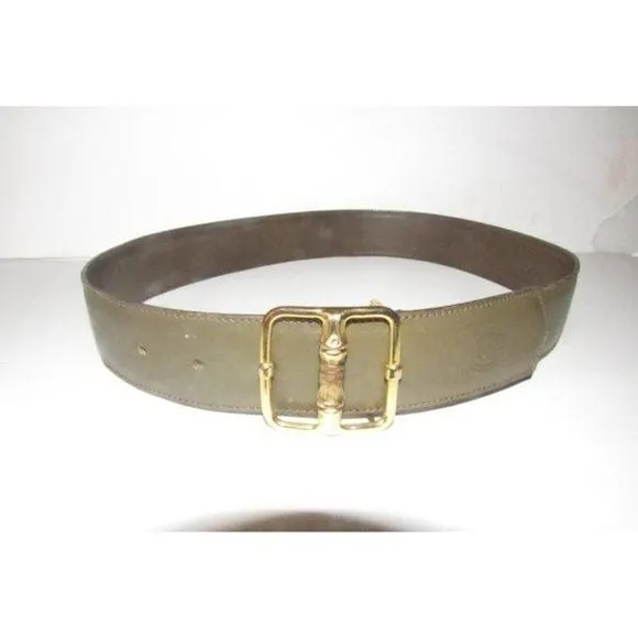 Gucci Grey Leather Belt with Gold GG Bamboo Engraved Buckle