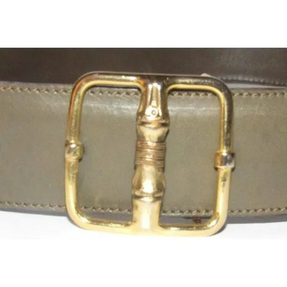 Gucci Grey Leather Belt with Gold GG Bamboo Engraved Buckle