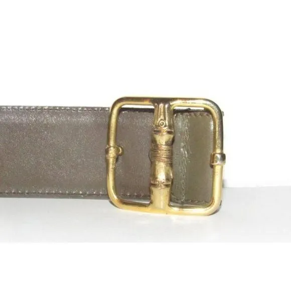 Gucci Grey Leather Belt with Gold GG Bamboo Engraved Buckle