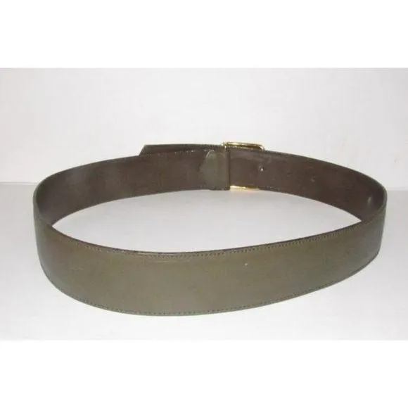 Gucci Grey Leather Belt with Gold GG Bamboo Engraved Buckle