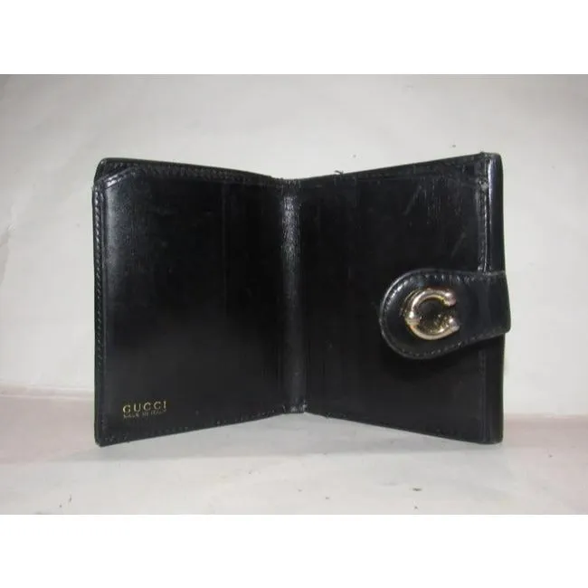 Gucci Navy Leather Exterior With Red Leather Lining And Gold Horseshoe Accent Vintage Walletdesigner