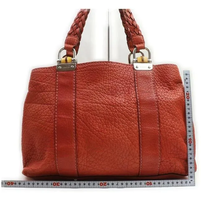 Gucci Orange Leather Bamboo Bar Satchel W Chrome Accents