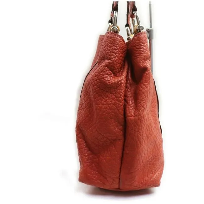 Gucci Orange Leather Bamboo Bar Satchel W Chrome Accents