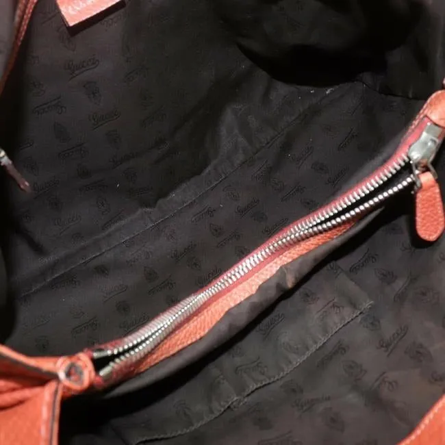 Gucci Orange Leather Bamboo Bar Satchel W Chrome Accents