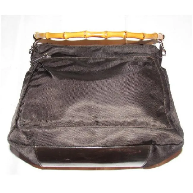 Gucci Vintage Brown Canvas And Leather With A Bamboo Handle Accents Satchel