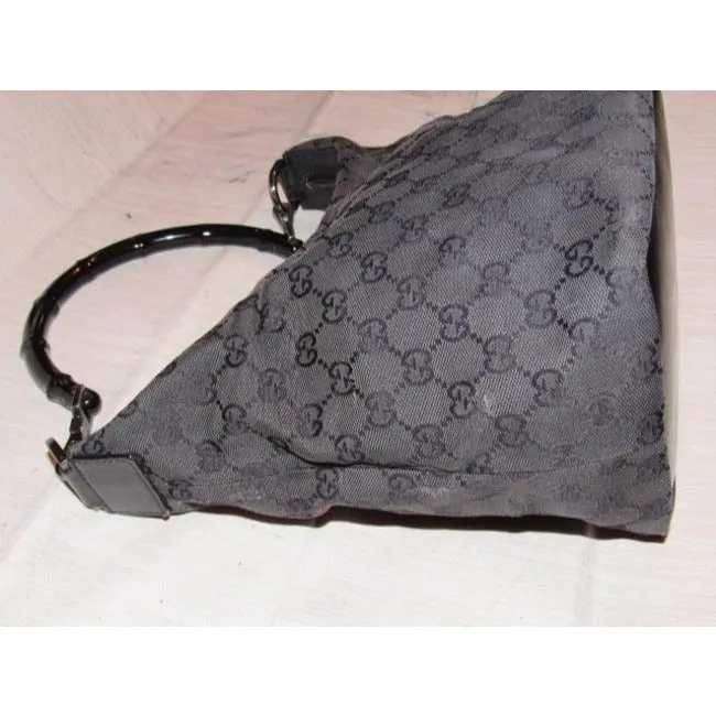 Gucci Vintage Pursesdesigner Purses Black Large G Logo Print Canvas And Black Leather Accents Hobo B
