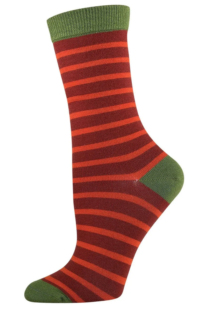 Rust Sailor Stripe Bamboo Socks (Women's)