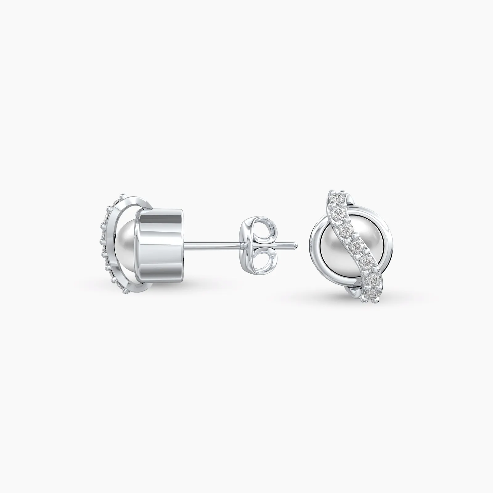 White Gold Diamond Cross Pearl Earstuds