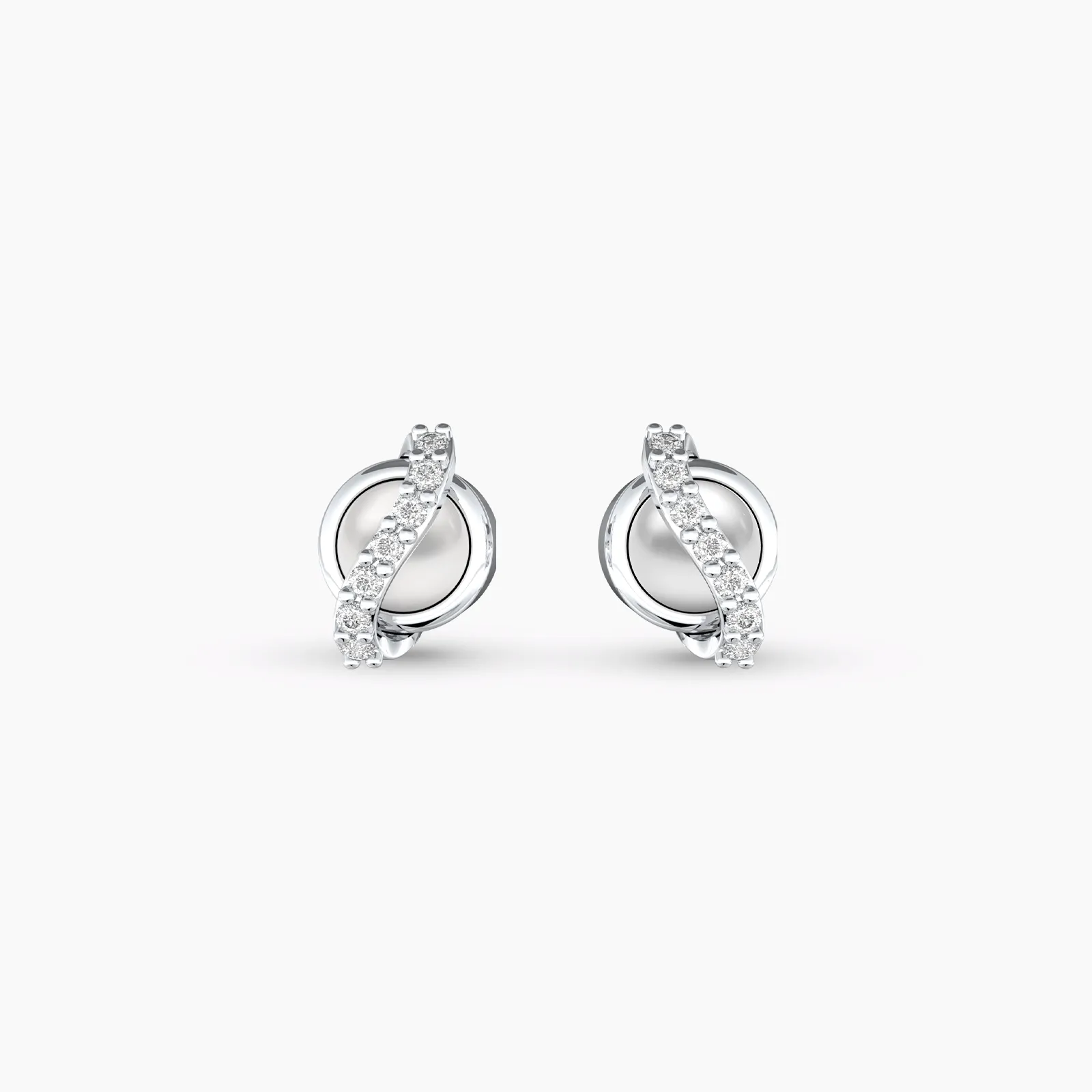 White Gold Diamond Cross Pearl Earstuds