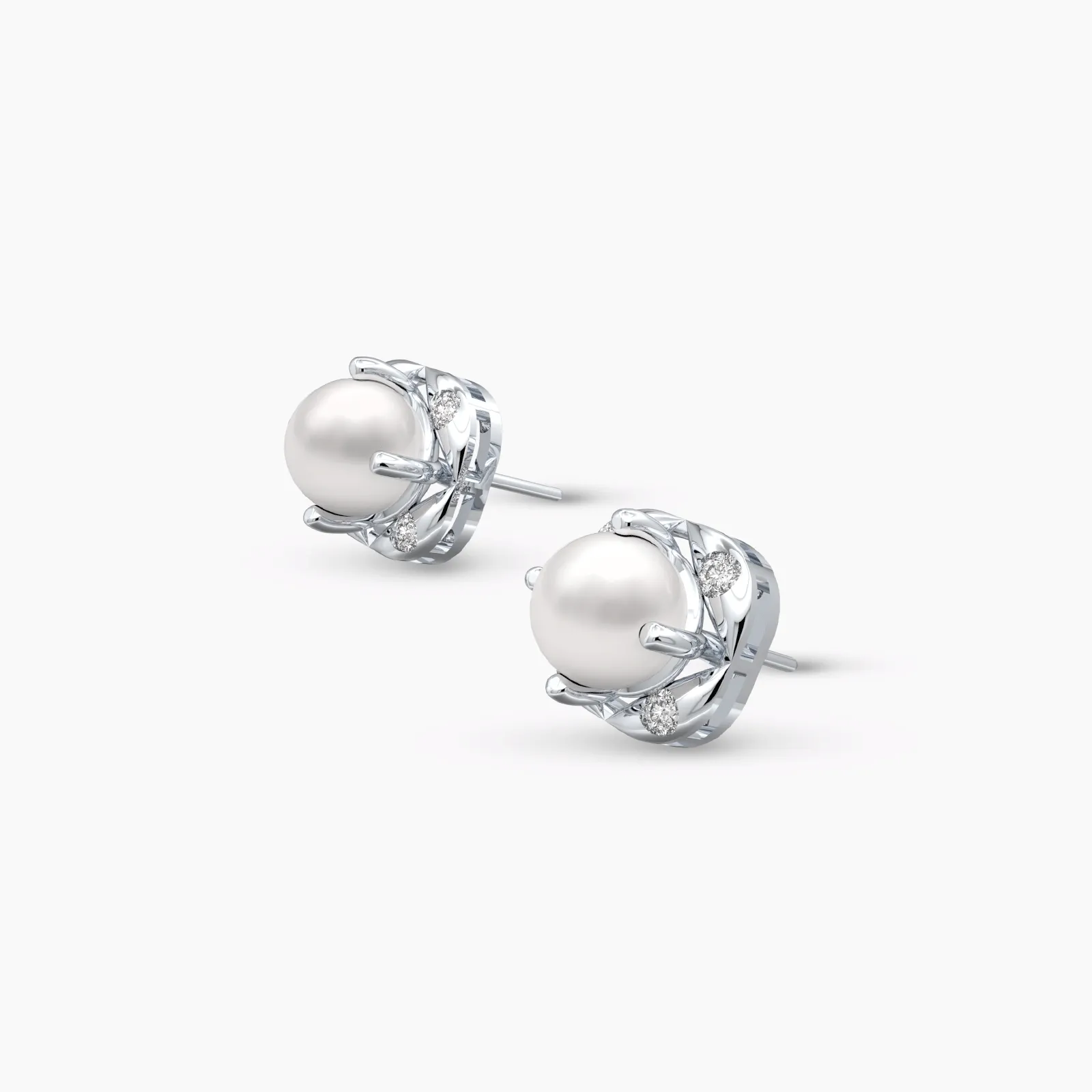 White Gold Golden Glow Pearl Diamond Earrings