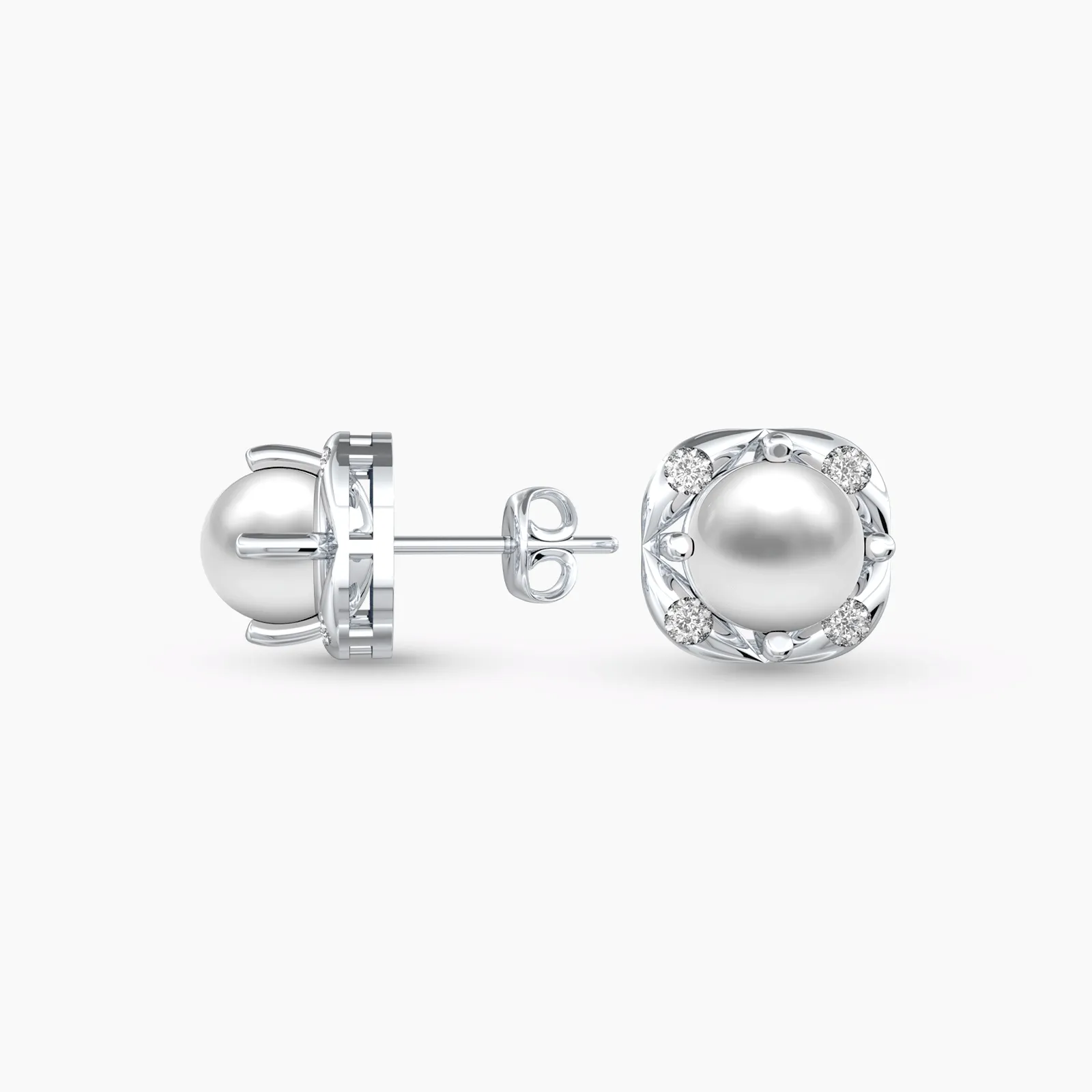 White Gold Golden Glow Pearl Diamond Earrings