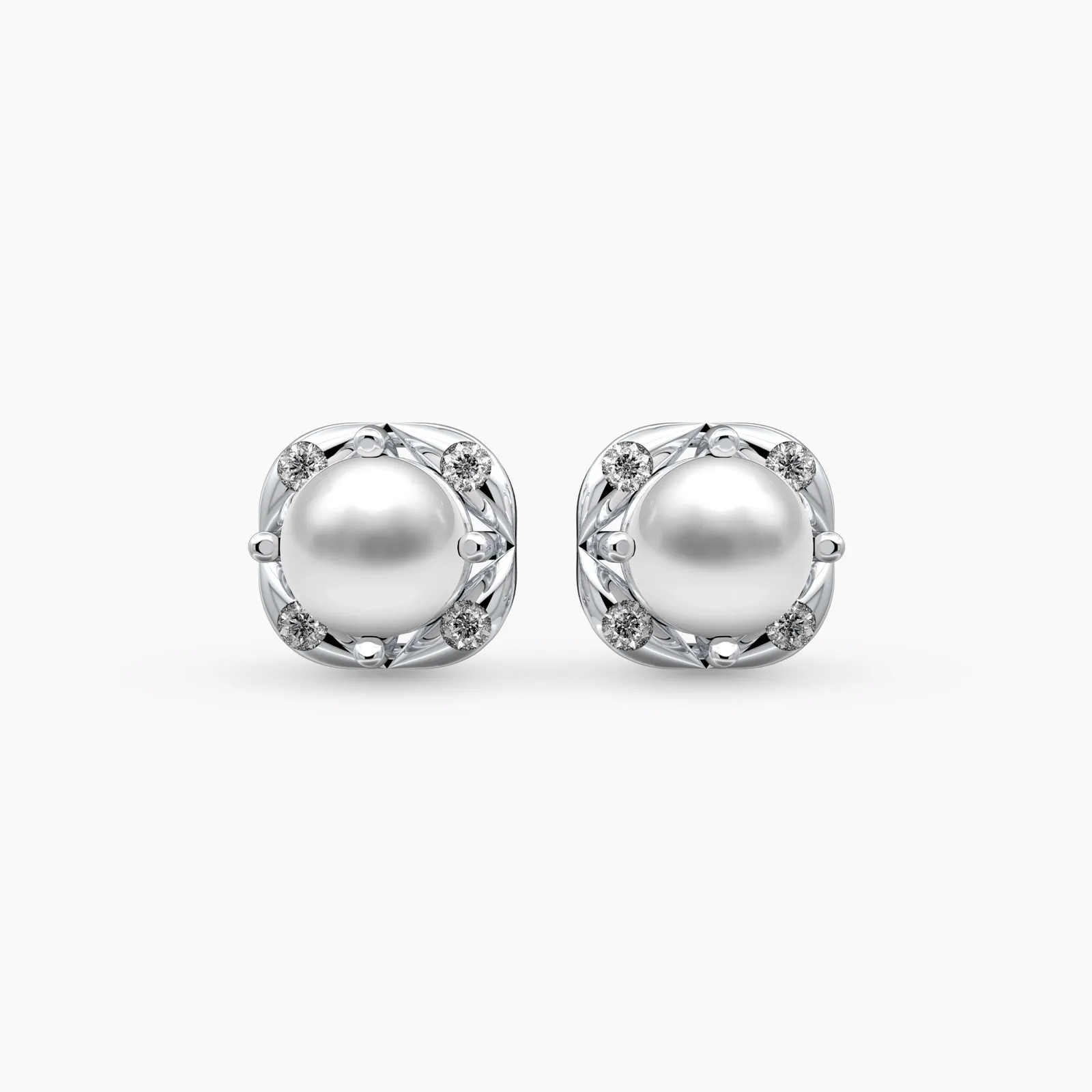 White Gold Golden Glow Pearl Diamond Earrings