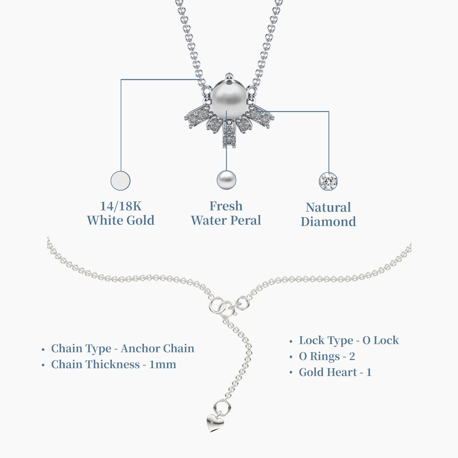 White Gold Ray of Hope Diamond Pearl Necklace