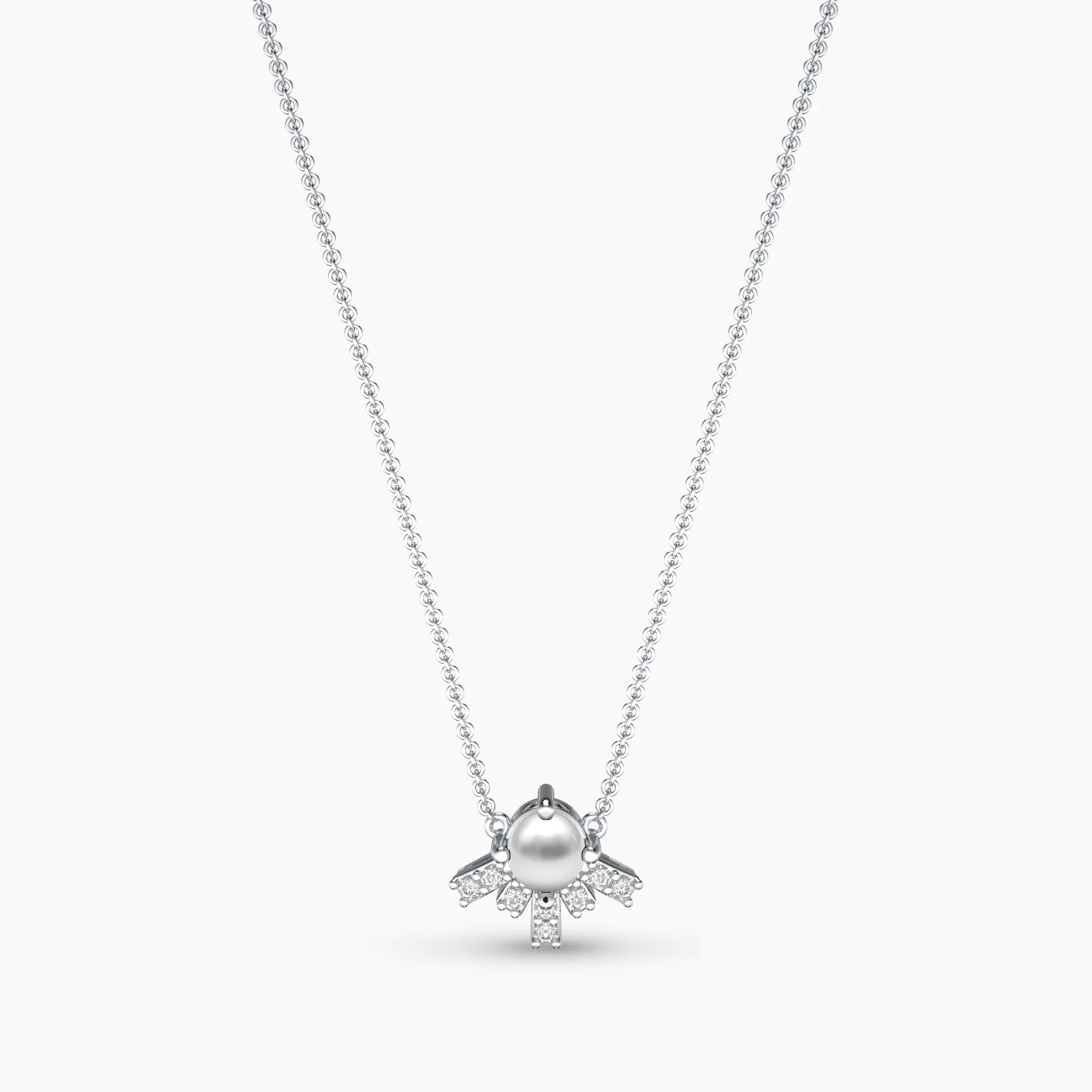White Gold Ray of Hope Diamond Pearl Necklace