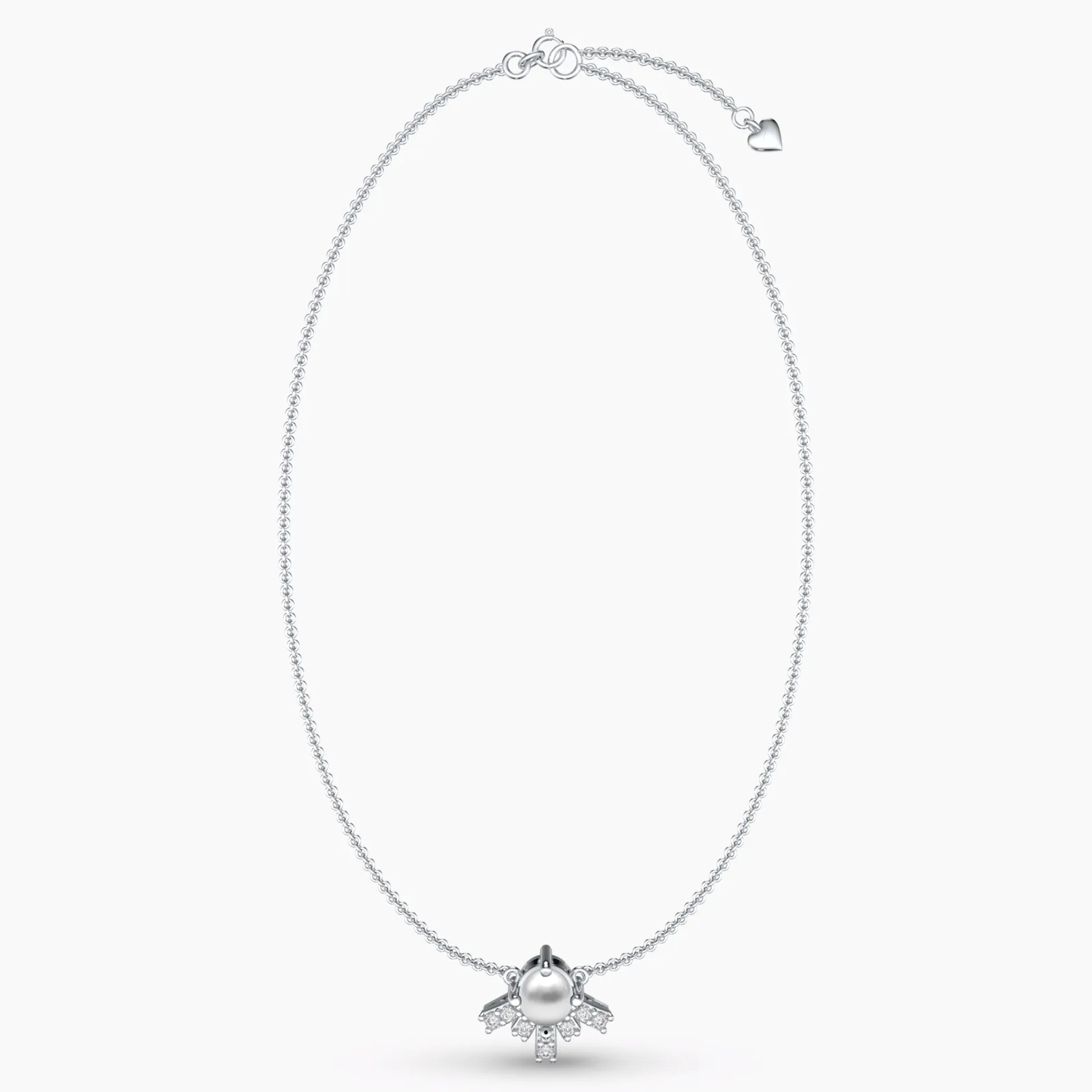 White Gold Ray of Hope Diamond Pearl Necklace