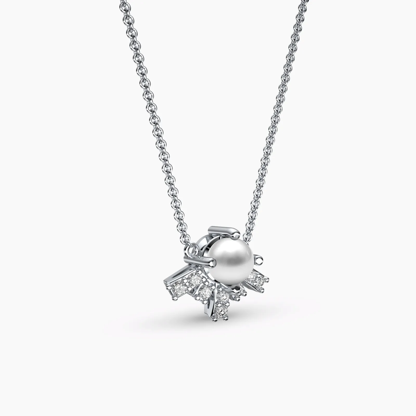 White Gold Ray of Hope Diamond Pearl Necklace