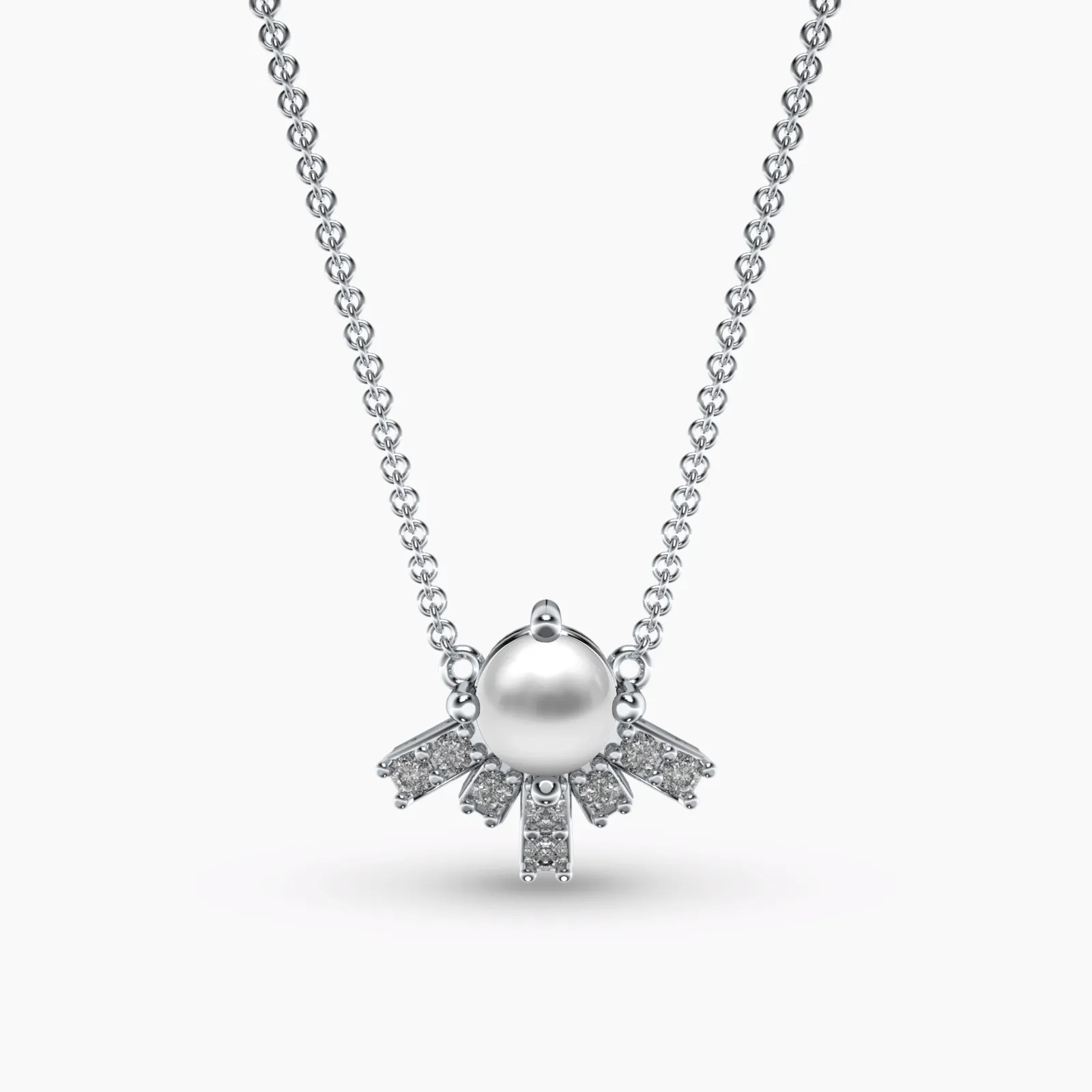 White Gold Ray of Hope Diamond Pearl Necklace